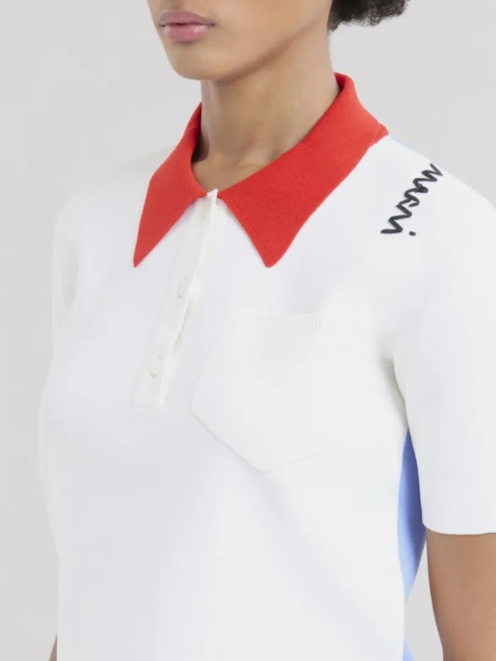 Women Marni Tops and Tshirts White Technical Viscose Polo With Contrasting Back Panel