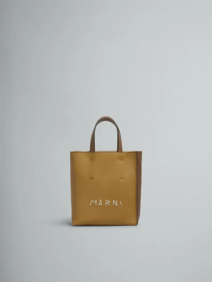 Women Marni Tote Bags Museo Soft Mini Bag In Brown ColourBlock Leather With Marni Mending