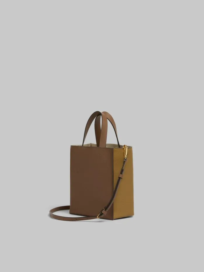 Women Marni Tote Bags Museo Soft Mini Bag In Brown ColourBlock Leather With Marni Mending
