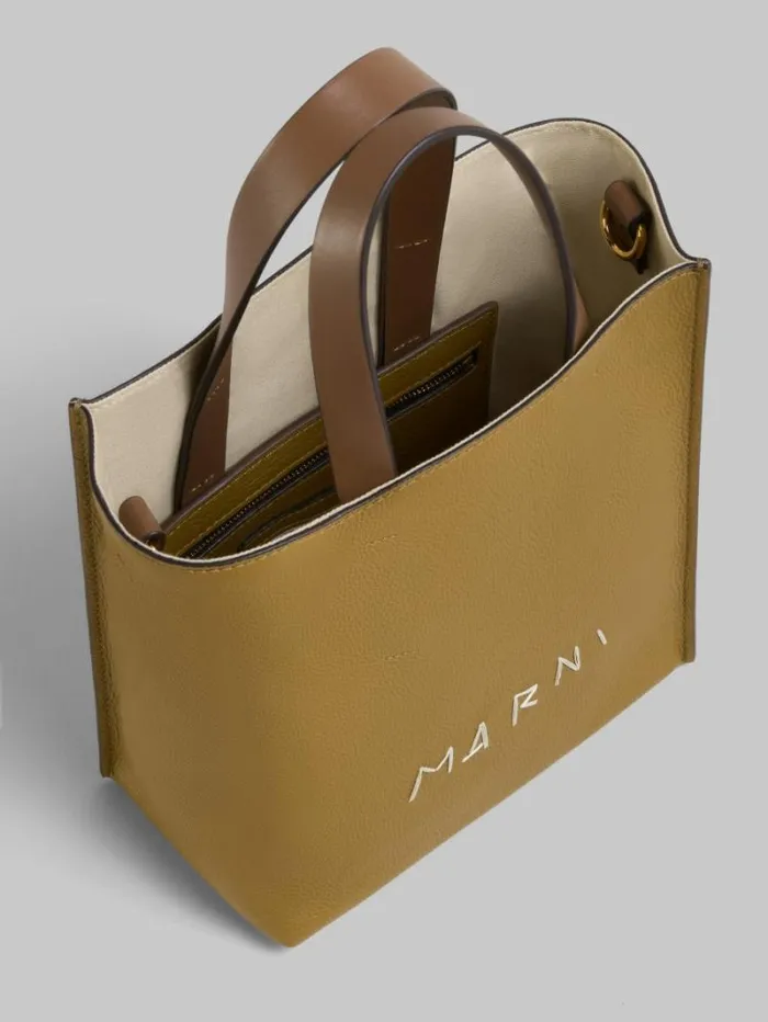 Women Marni Tote Bags Museo Soft Mini Bag In Brown ColourBlock Leather With Marni Mending