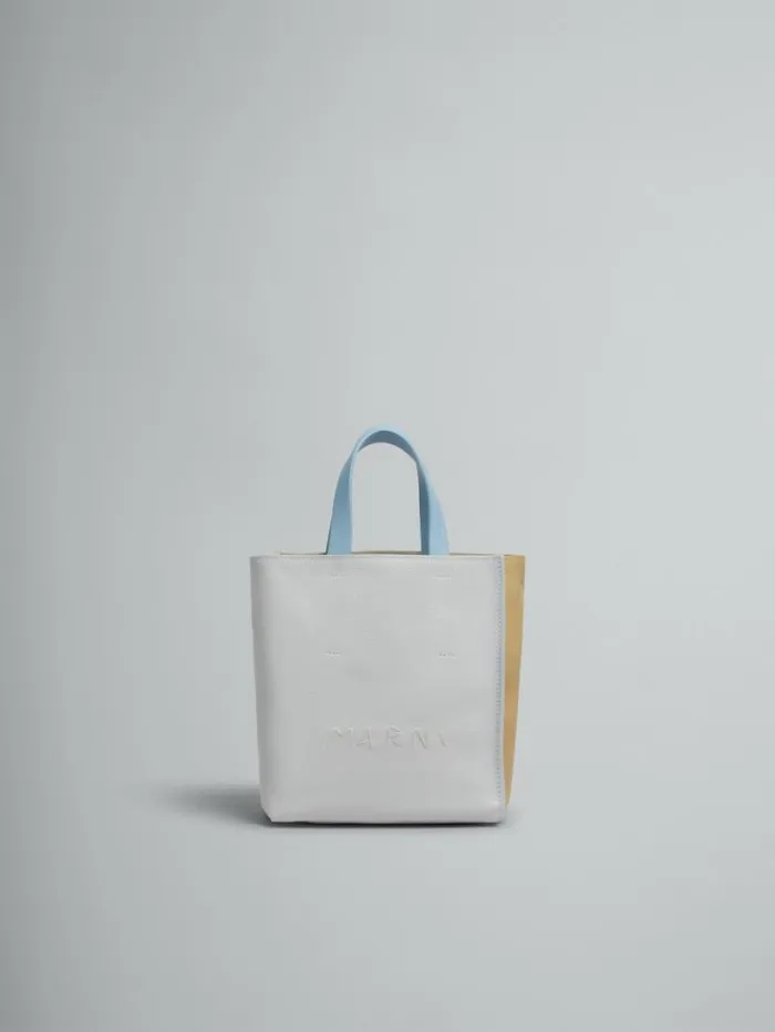 Women Marni Tote Bags Museo Soft Mini Bag In Grey Beige And Blue Leather With Marni Symbol Embroidery