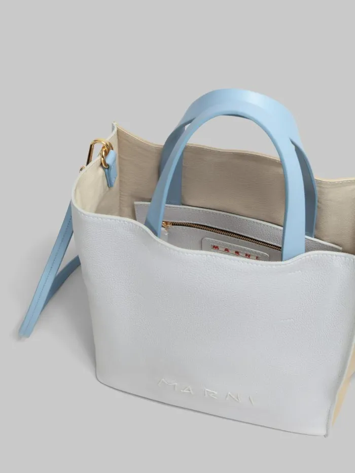 Women Marni Tote Bags Museo Soft Mini Bag In Grey Beige And Blue Leather With Marni Symbol Embroidery