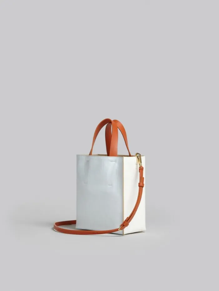 Women Marni Tote Bags Museo Soft Mini Bag In White Light Blue And Orange Leather