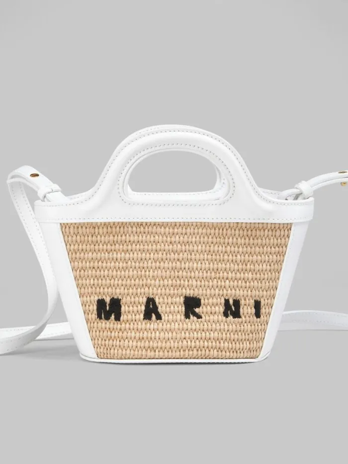 Women Marni Tropicalia Bag Tropicalia Micro Bag In White Leather And RaffiaEffect Fabric