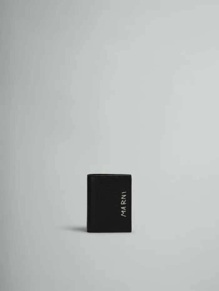 Women Marni Wallets and Small Leather Goods Black Leather Bifold Wallet With Marni Symbol Embroidery