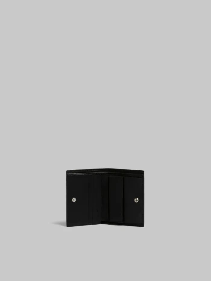 Women Marni Wallets and Small Leather Goods Black Leather Bifold Wallet With Marni Symbol Embroidery