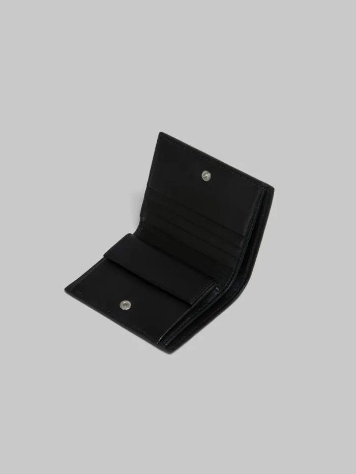Women Marni Wallets and Small Leather Goods Black Leather Bifold Wallet With Marni Symbol Embroidery