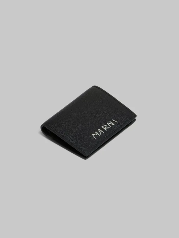 Women Marni Wallets and Small Leather Goods Black Leather Bifold Wallet With Marni Symbol Embroidery