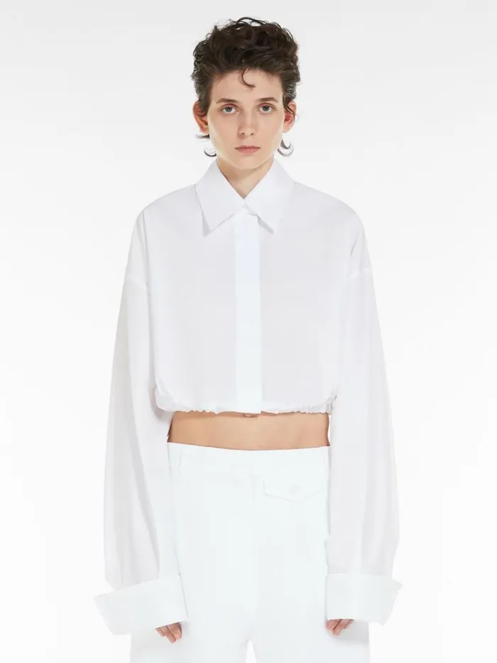 Women Max Mara Blouses Boxyfit Drawstring Shirt Optical White