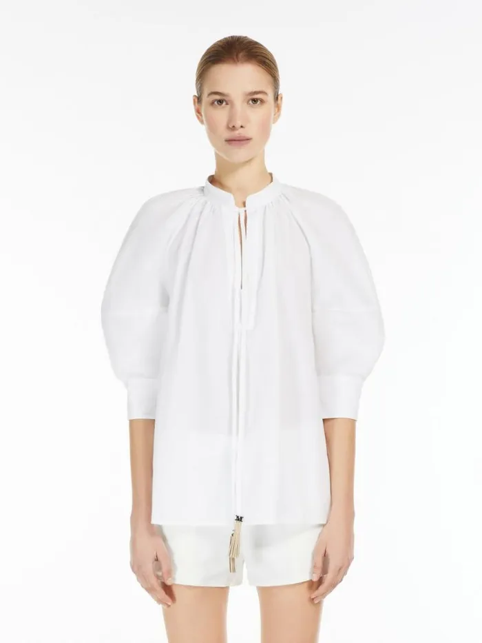 Women Max Mara Blouses Cotton Shirt With Balloon Sleeves Optical White