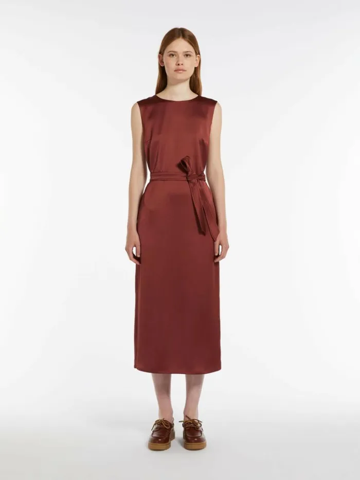 Women Max Mara Dresses Belted Satin Dress Rust