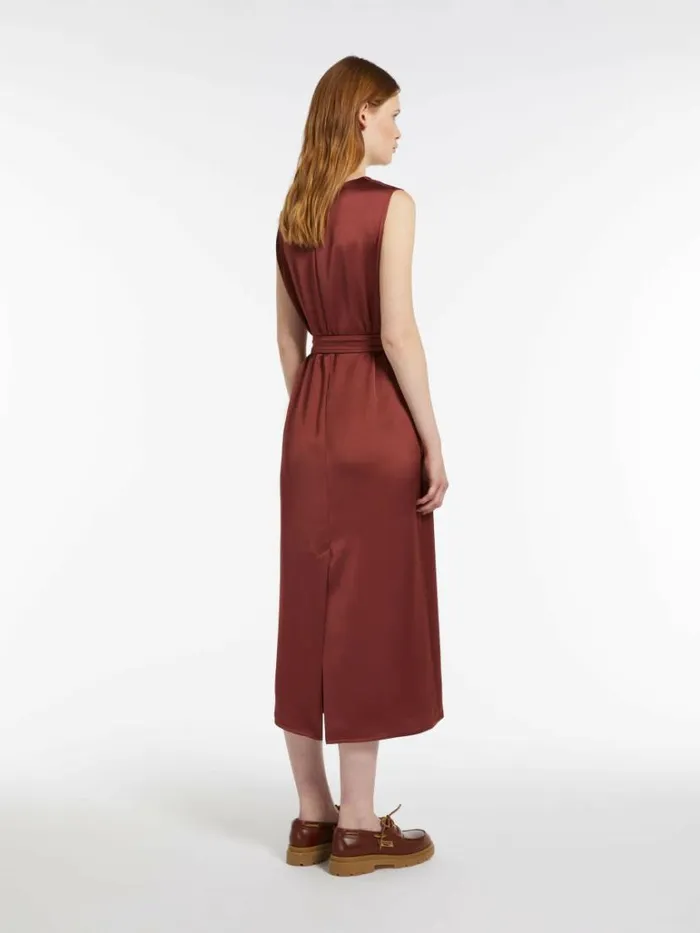 Women Max Mara Dresses Belted Satin Dress Rust