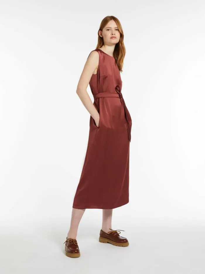 Women Max Mara Dresses Belted Satin Dress Rust