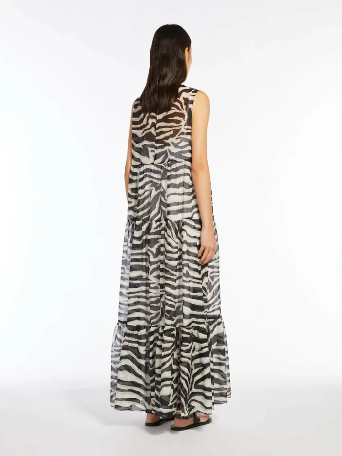 Women Max Mara Dresses Long Animalprint Muslin Dress White Black