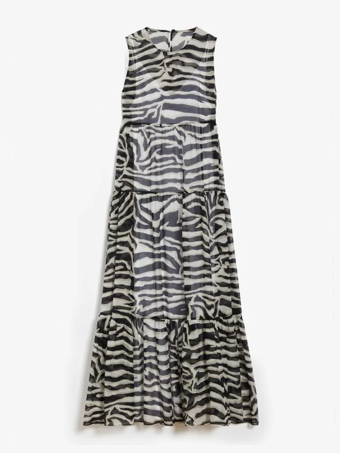 Women Max Mara Dresses Long Animalprint Muslin Dress White Black