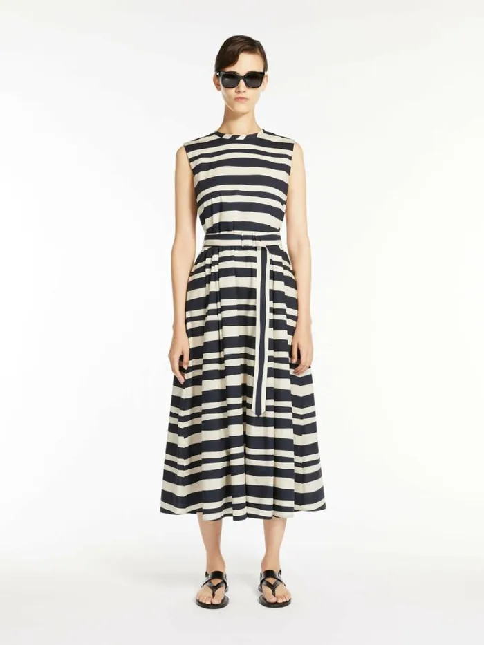 Women Max Mara Dresses Printed Poplin Dress With Belt Ultramarine