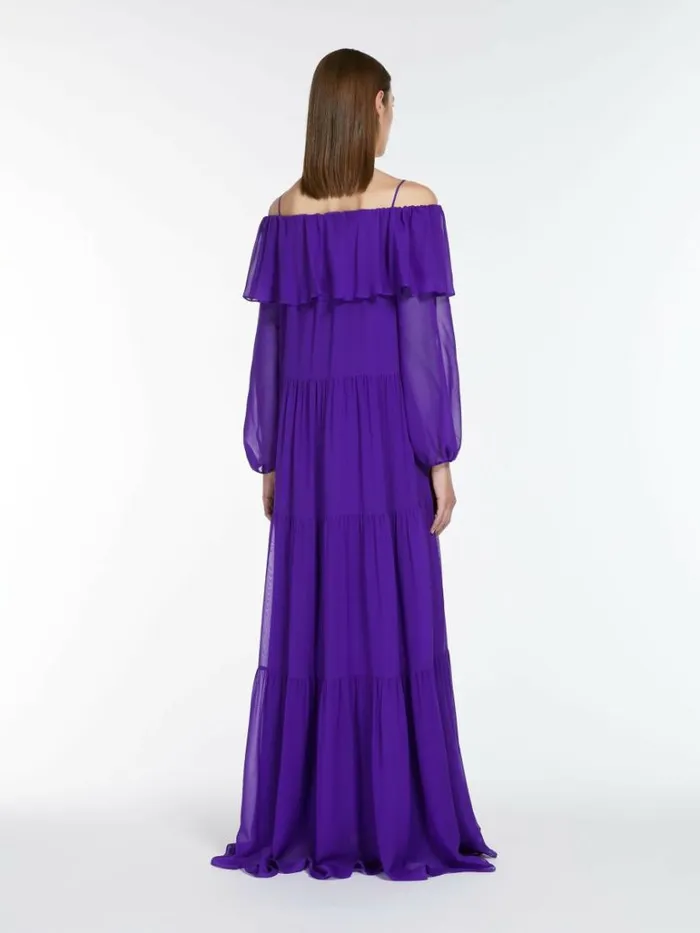 Women Max Mara Dresses Printed Silk Offtheshoulder Dress Purple