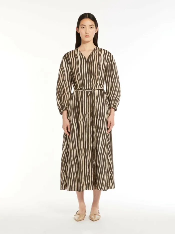 Women Max Mara Dresses Printed Voile Dress Dark Bown