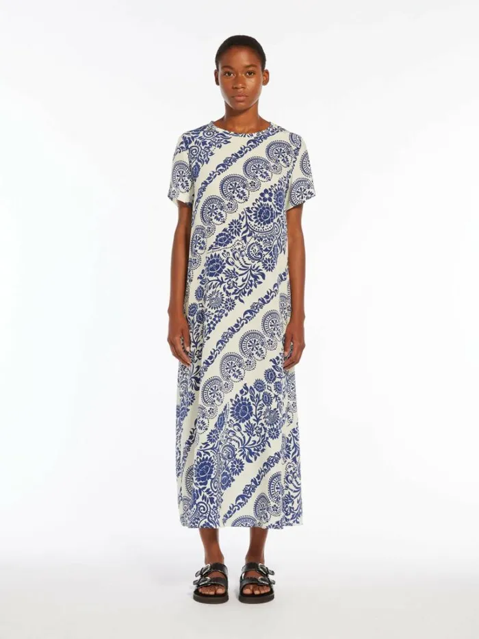 Women Max Mara Dresses Silk Crepe De Chine Dress Cornflower Blue