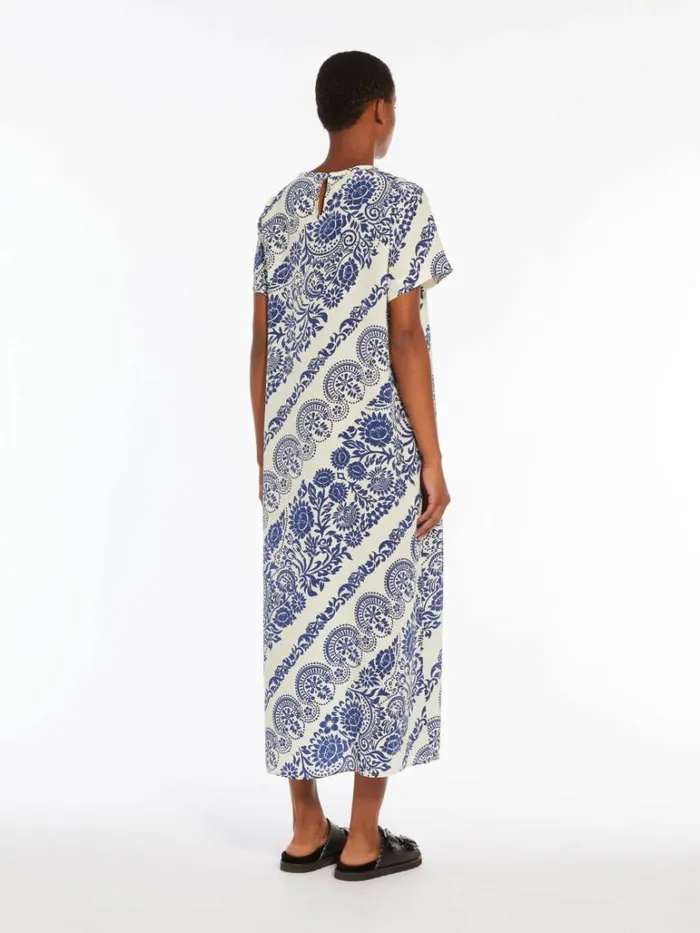 Women Max Mara Dresses Silk Crepe De Chine Dress Cornflower Blue