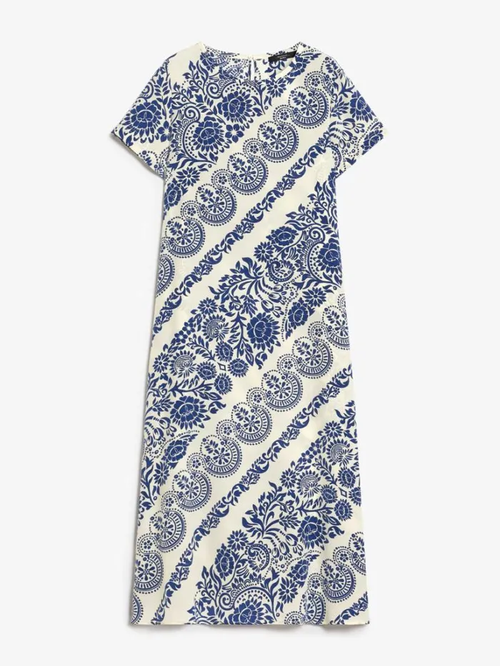 Women Max Mara Dresses Silk Crepe De Chine Dress Cornflower Blue