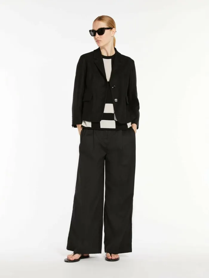 Women Max Mara Jackets And Blazers Linen And Cotton Basketweave Blazer Black