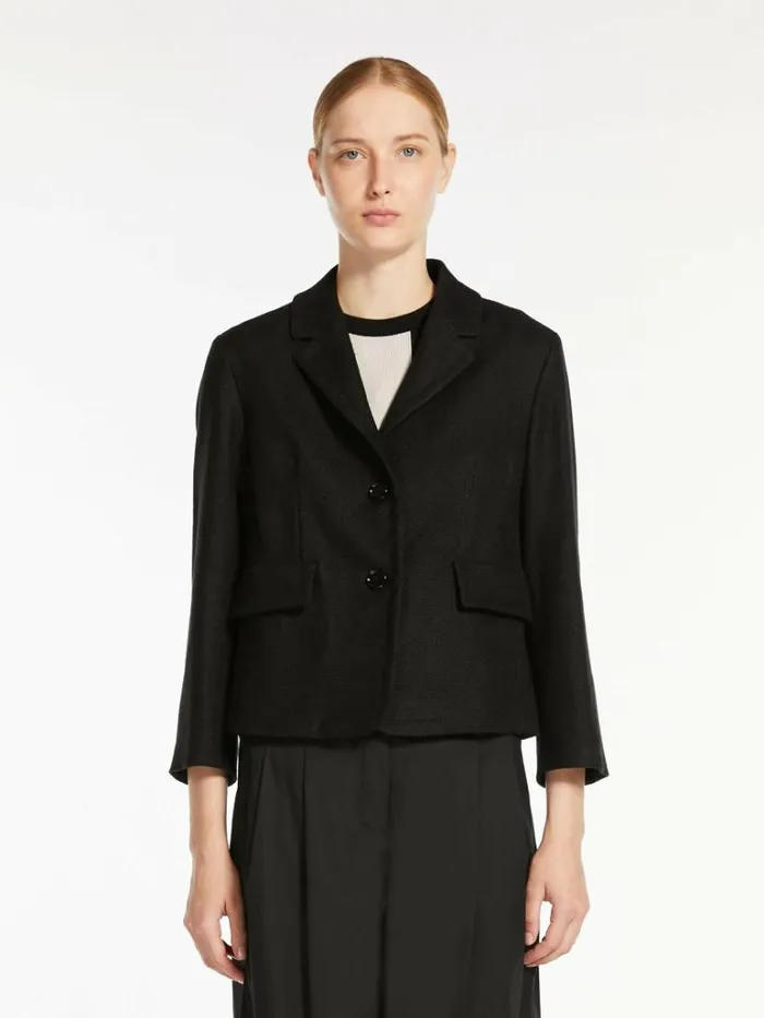 Women Max Mara Jackets And Blazers Linen And Cotton Basketweave Blazer Black