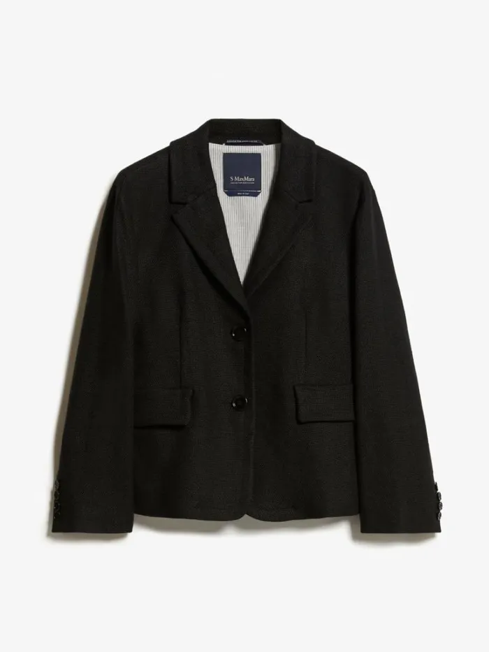 Women Max Mara Jackets And Blazers Linen And Cotton Basketweave Blazer Black