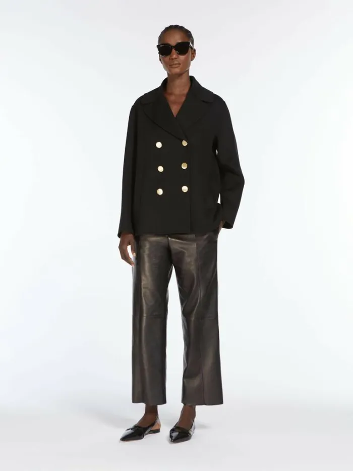 Women Max Mara Jackets And Blazers Short Wool Pea Coat Black