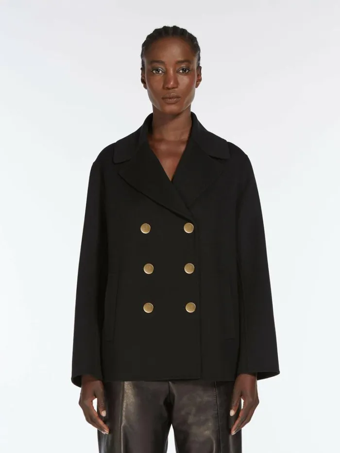 Women Max Mara Jackets And Blazers Short Wool Pea Coat Black