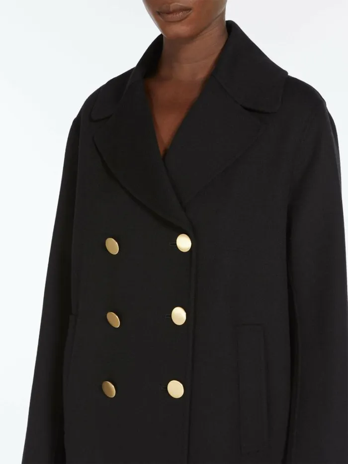 Women Max Mara Jackets And Blazers Short Wool Pea Coat Black