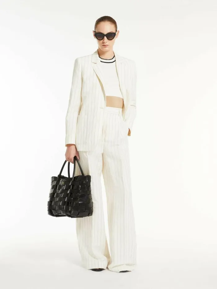 Women Max Mara Jackets And Blazers Singlebreasted Blazer In Pinstriped Canvas White Black Women Max Mara Jackets And Blazers Singlebreasted Blazer In Pinstriped Canvas White Black