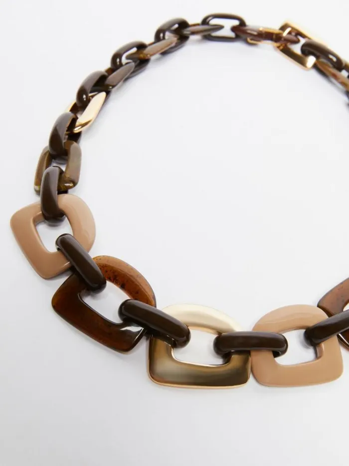 Women Max Mara Jewelry Resin And Metal Chain Necklace Striped Brown