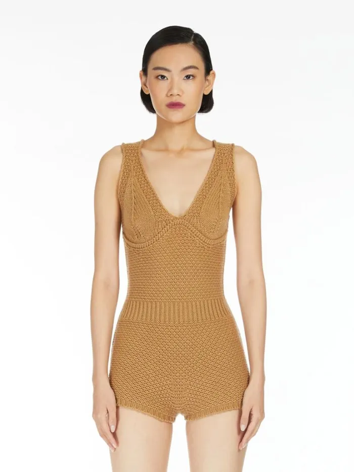 Women Max Mara Jumpsuits Bodycon Knit Jumpsuit Tobacco