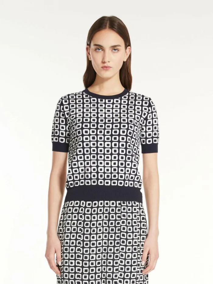 Women Max Mara Knitwear Jacquard Yarn Sweater Navy