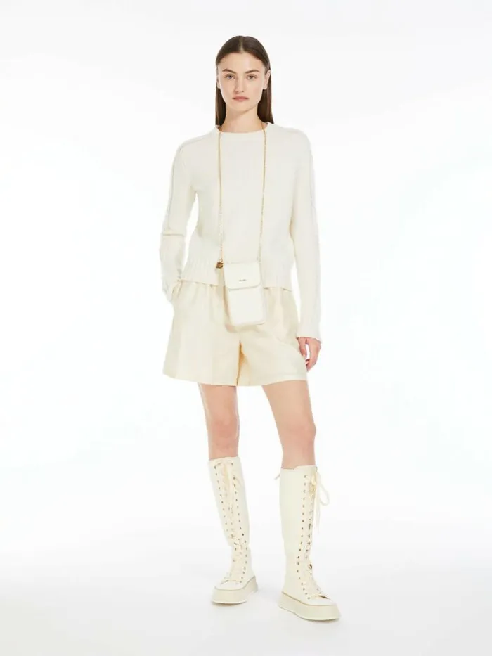 Women Max Mara Knitwear Pure Cashmere Crewneck Jumper Optical White