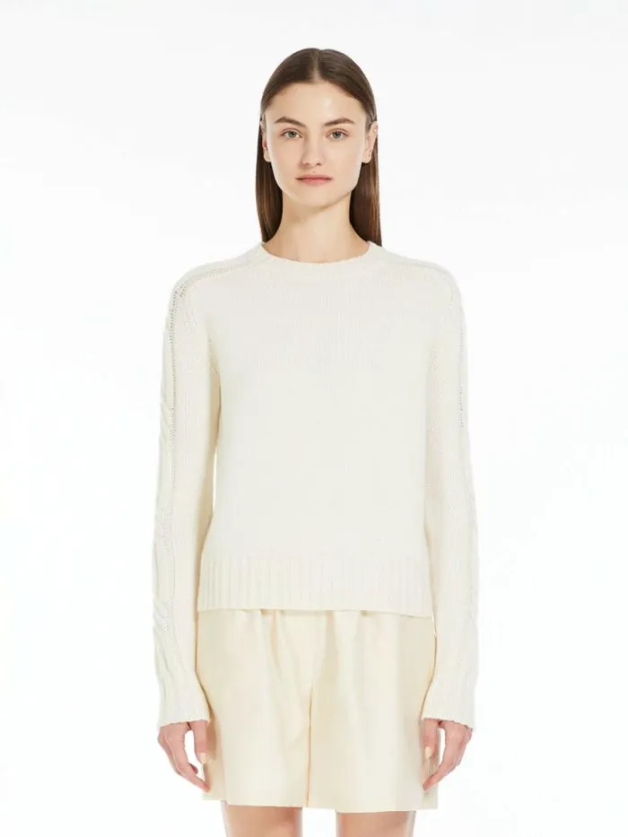 Women Max Mara Knitwear Pure Cashmere Crewneck Jumper Optical White