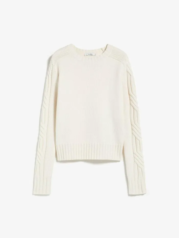 Women Max Mara Knitwear Pure Cashmere Crewneck Jumper Optical White