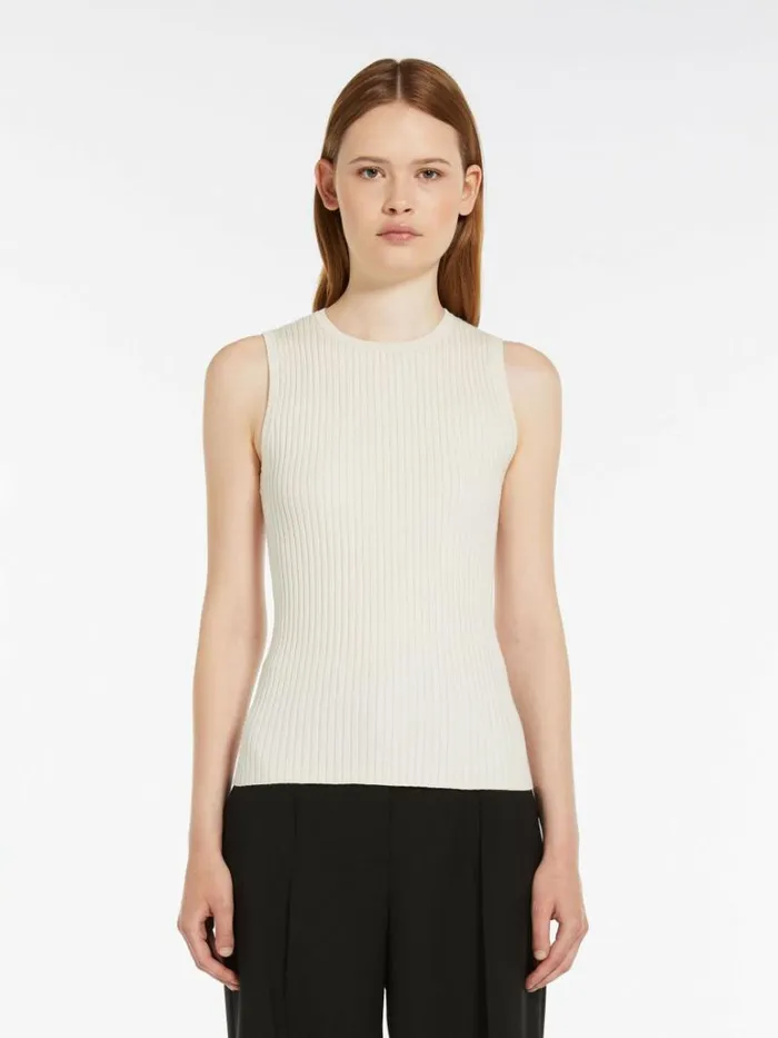 Women Max Mara Knitwear Ribknit Viscose Yarn Top Ivory