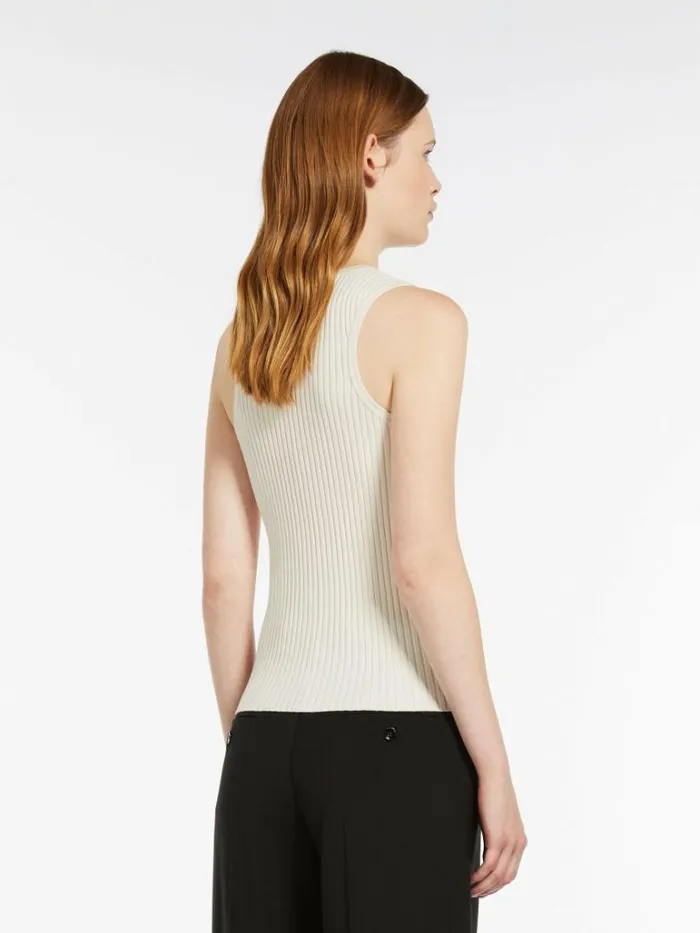 Women Max Mara Knitwear Ribknit Viscose Yarn Top Ivory