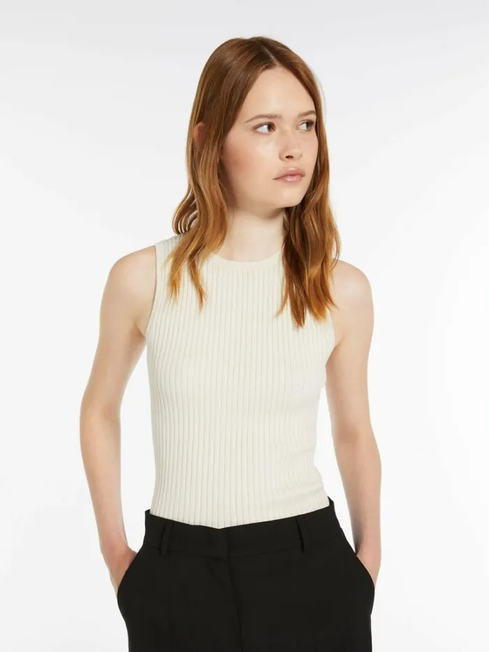 Women Max Mara Knitwear Ribknit Viscose Yarn Top Ivory