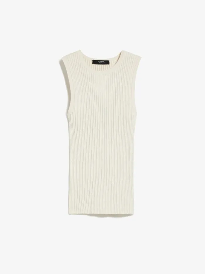 Women Max Mara Knitwear Ribknit Viscose Yarn Top Ivory