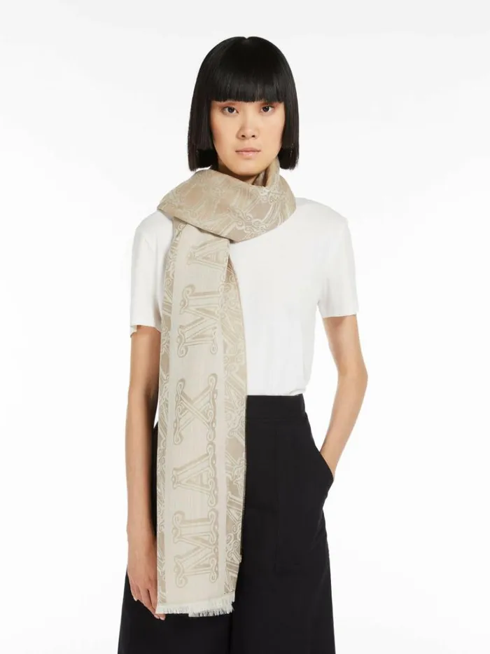 Women Max Mara Scarves And Foulards Jacquardknit Wool Silk And Linen Stole Sage Green