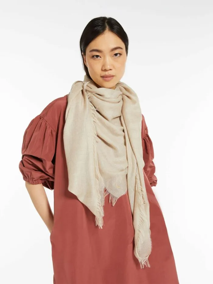 Women Max Mara Scarves And Foulards Viscose And Cashmere Shawl Beige