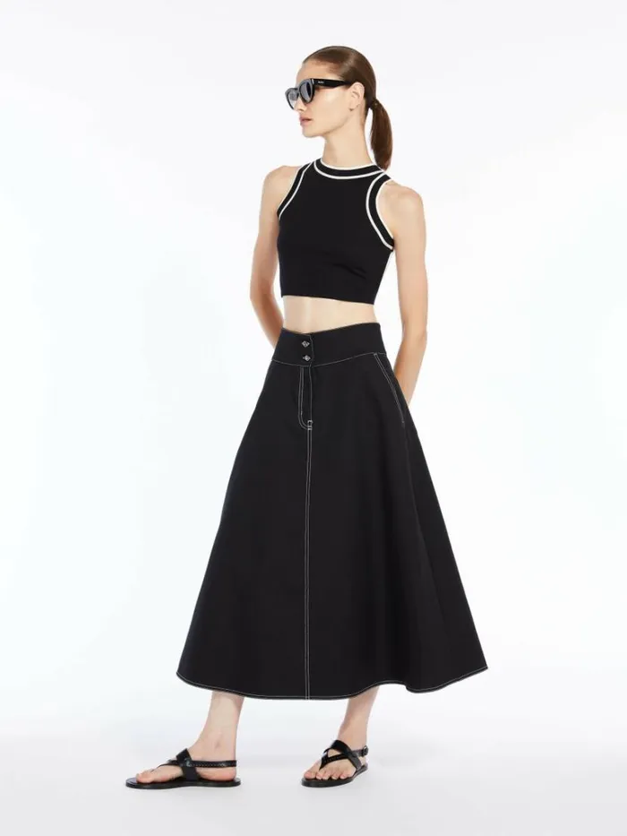 Women Max Mara Skirts Flared Skirt In Cotton And Linen Black