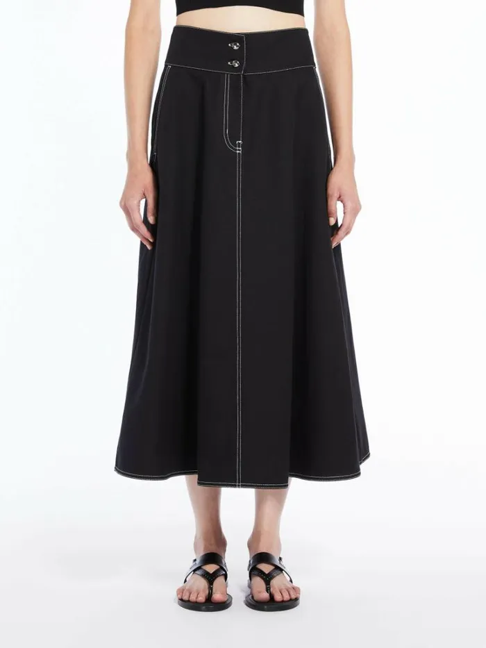 Women Max Mara Skirts Flared Skirt In Cotton And Linen Black