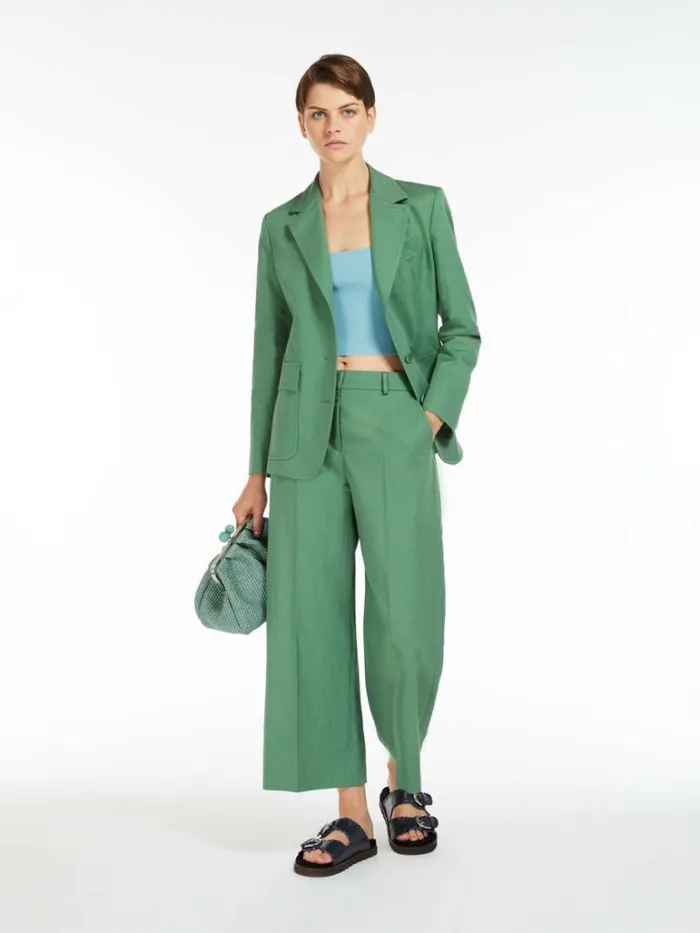 Women Max Mara Suit Cotton And Linen Canvas Blazer Green