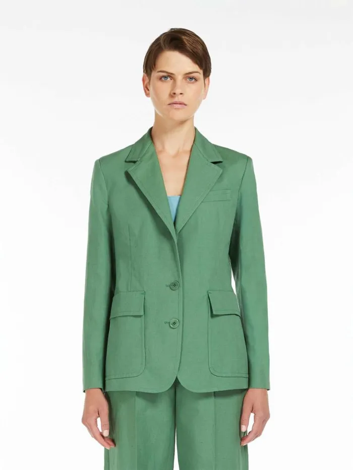 Women Max Mara Suit Cotton And Linen Canvas Blazer Green