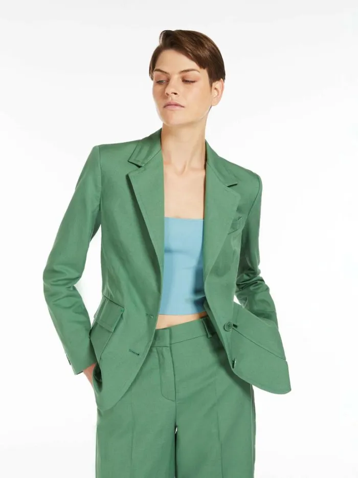 Women Max Mara Suit Cotton And Linen Canvas Blazer Green
