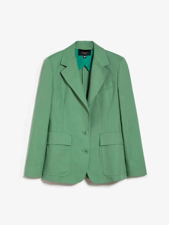 Women Max Mara Suit Cotton And Linen Canvas Blazer Green
